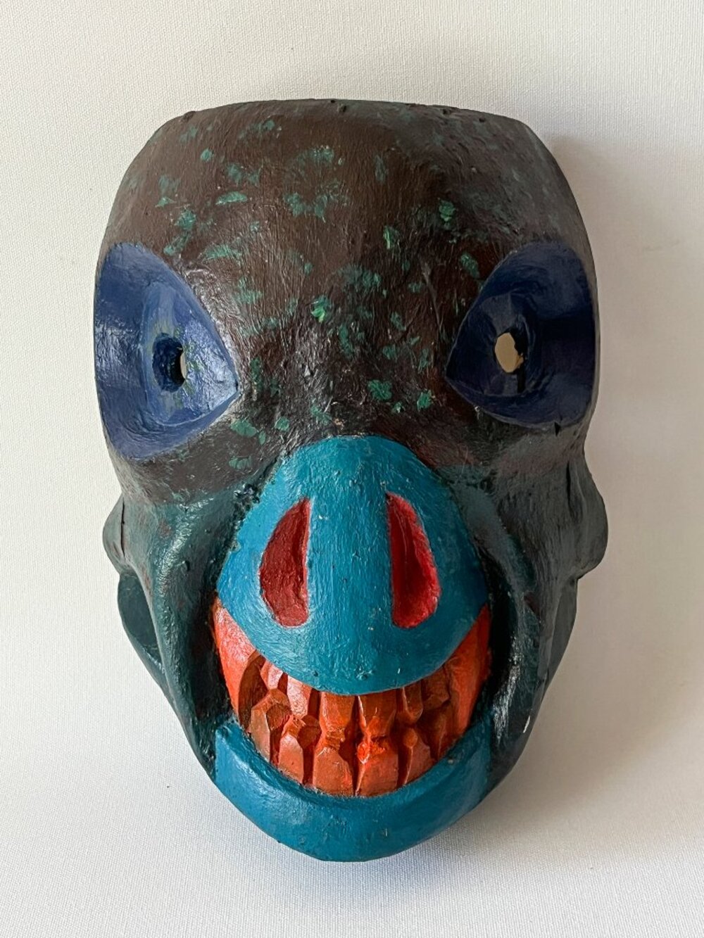 Vtg Hand Carved Mask Signed Boruca Rey Curré Wood Indigenous Diablitos Folk Art